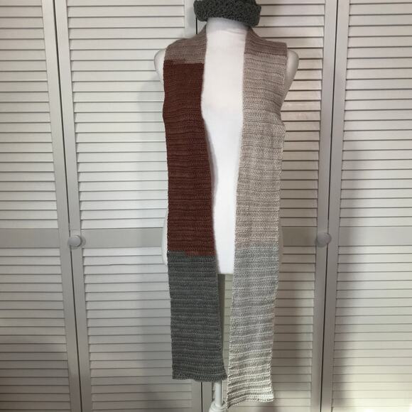 NWT Handmade Crocheted Gray Multicolor Textured Adult Beanie Scarf 84” - Picture 3 of 5
